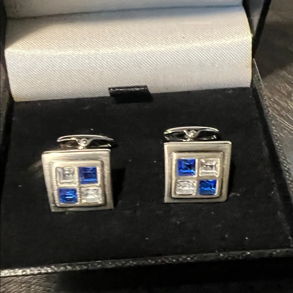 Bachrach Silver Cufflinks with Blue and CZ Accents